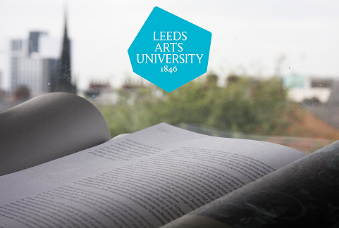 Pages from a book overlooking the view from Leeds Arts University Library at Blenheim Walk